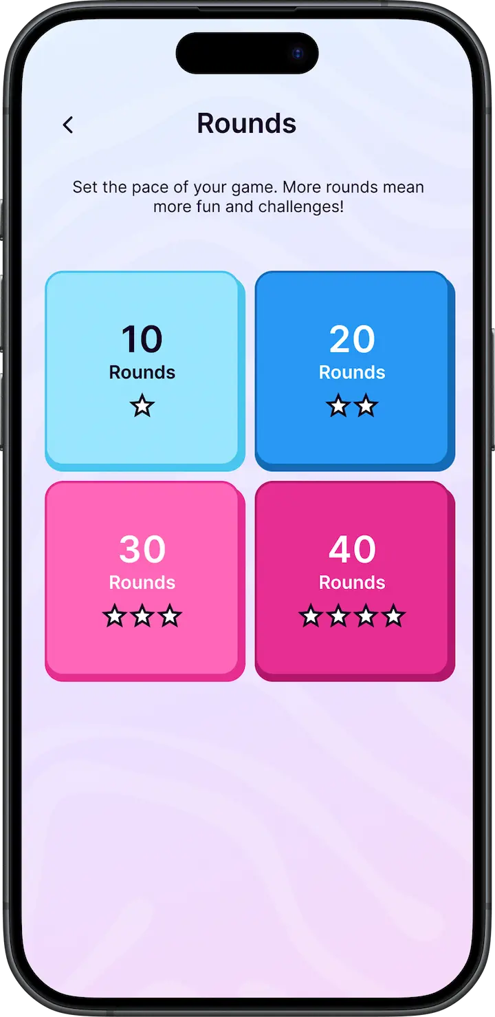 Rounds selection screen in the Dares4us app