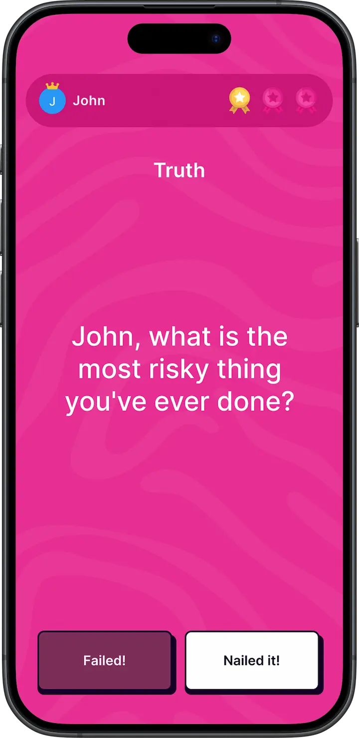 Truth question screen in the Dares4us app